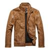Men's Retro Winter Washed PU Leather Motorcycle Jacket with Stand Collar and Plus Velvet Lining