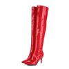 Sexy Oberschenkelhohe Stiefel Damen Winterschuhe Reißverschluss Schwarz Rot Absatz Überknie-Stiefel Fetisch Partyschuhe Damen Übergröße