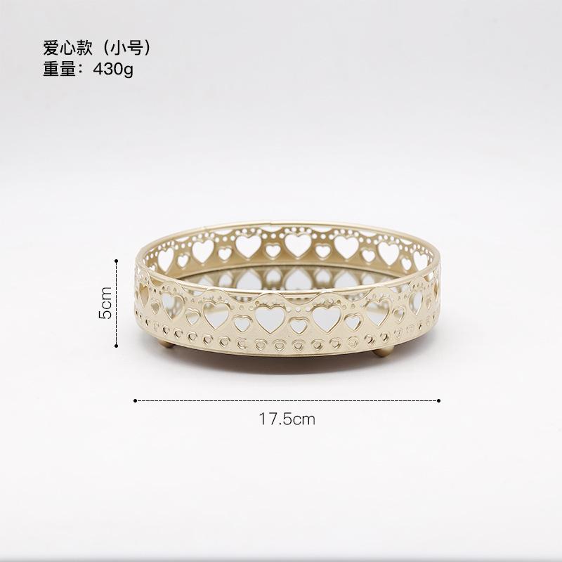 Nordic Light Luxury Style Golden Wrought Iron Glass Mirror Base Tray Living Room Desktop Jewelry Tray Household Storage Tray