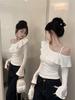 Korean Style Ruffle One-Shoulder Slimming Long-Sleeve Camisole - Women's Sweet & Spicy Autumn Fashion Top