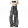 American retro lazy plaid pants men's summer thin loose slim pants straight wide-leg casual pants