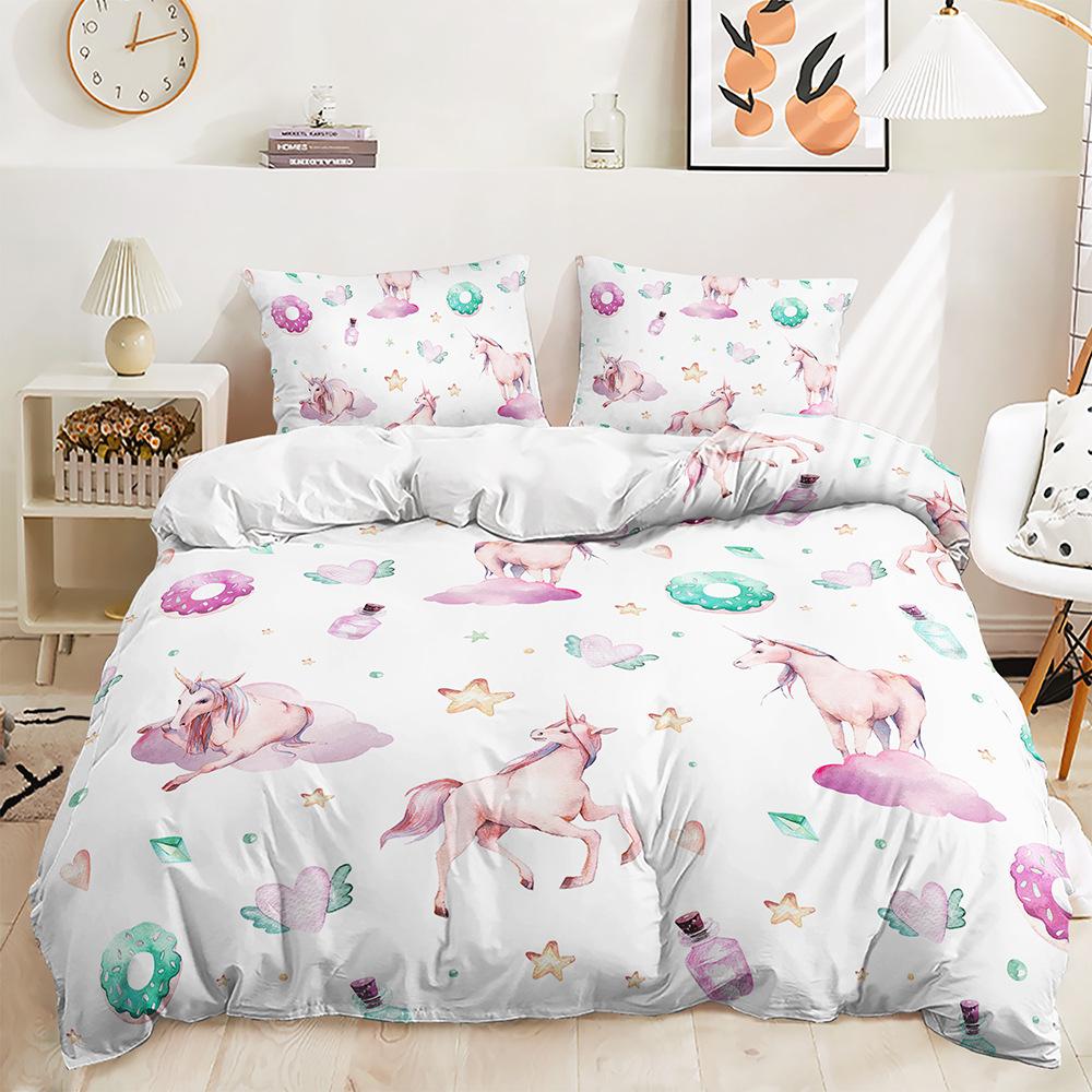 Three-Piece Cute Unicorn Quilt Cover Two-Piece Bedding Kit Cartoon Pillowcase