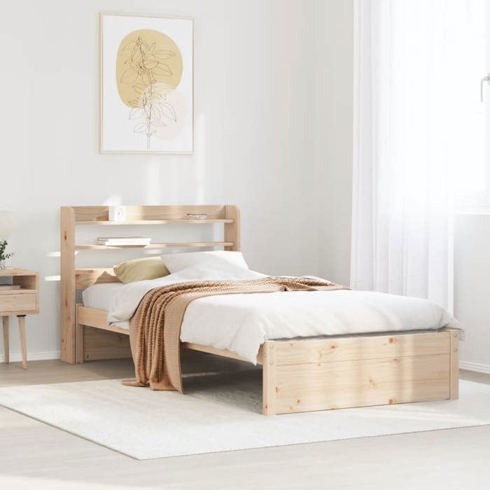 VidaXL Bed Frame with Headboard 90x200 Cm Solid Pine Wood, Bed, Solid Wood Bed Frame, Bedroom Furniture At 3306730