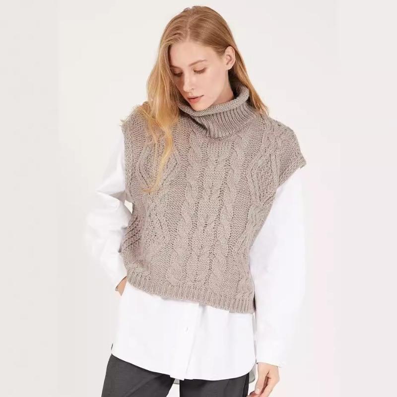Autumn and Winter New Women's Clothing Turtleneck Jacquard Vest Sleeveless Vest Knitted Pullover Sweater
