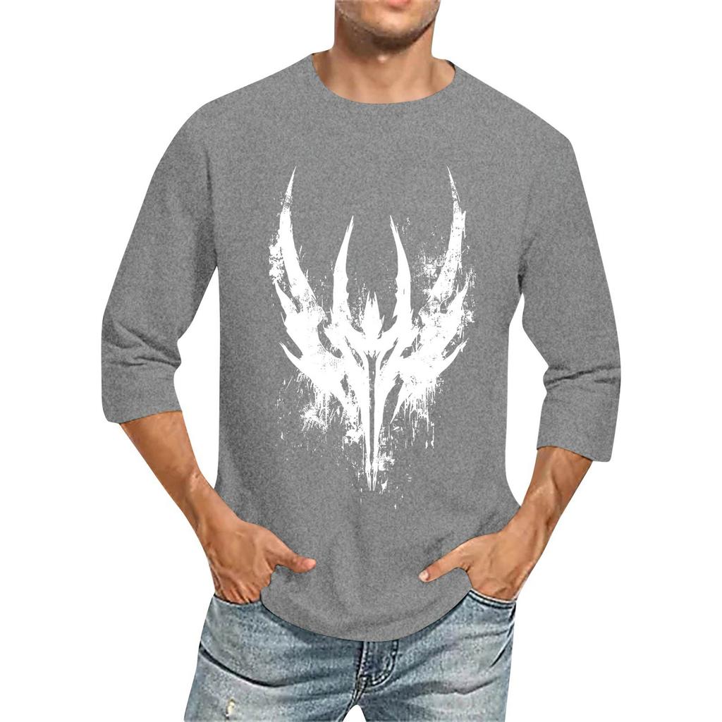 Men's Fashion Casual Seven-Point Sleeve Print Round Neck Top