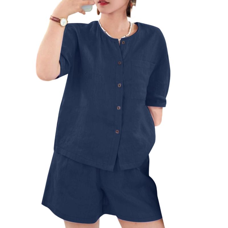 ZANZEA Women Short Sleeve Shirt and Shorts Summer Two Piece Suit Sets