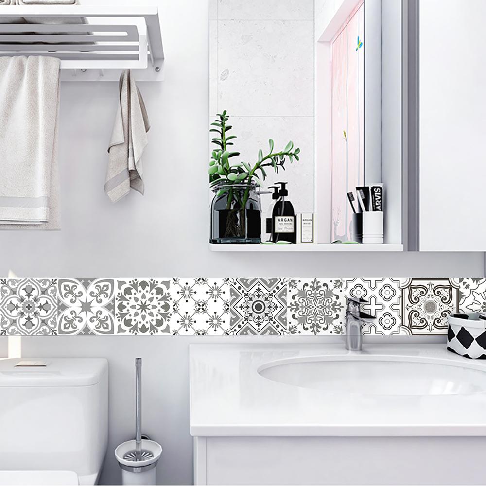 10pcs Retro Pattern Matte Surface Tiles Sticker Transfers Covers for Kitchen Bathroom Tables Floor Hard-wearing Art Wall Decals KTY