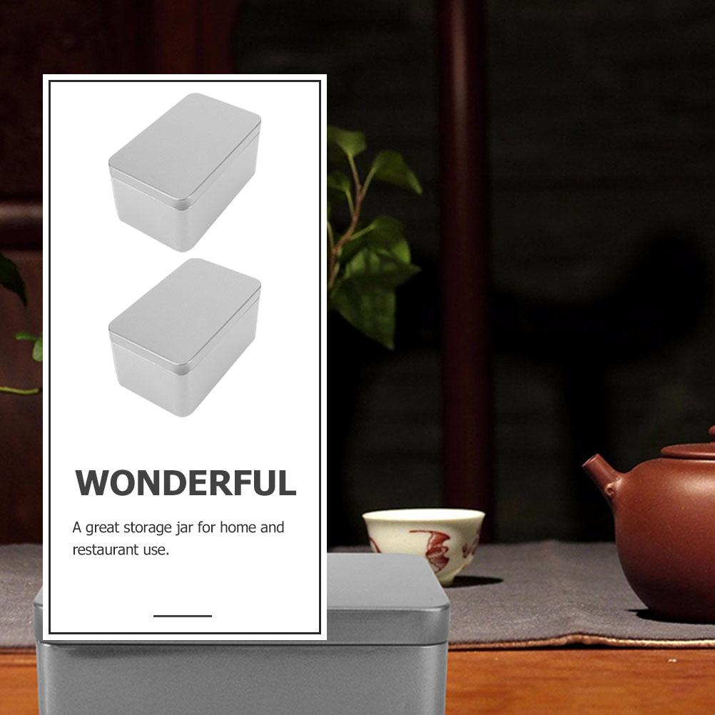 2 Pcs Tea Storage Box Tinplate Canister for Bulk Tea Organizer Tea Rectangular Storage Box Packaging Organization