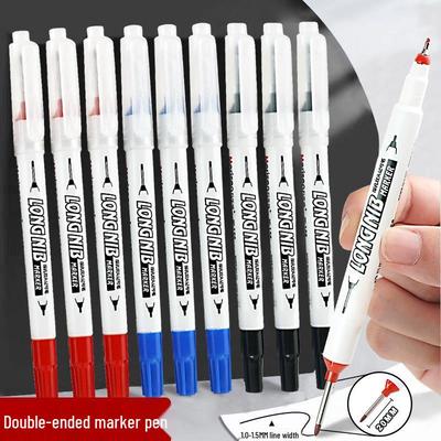 Double-Ended Long-Nose Marker: Multi-Purpose 20mm Deep Hole Pen for Woodworking & Tiles