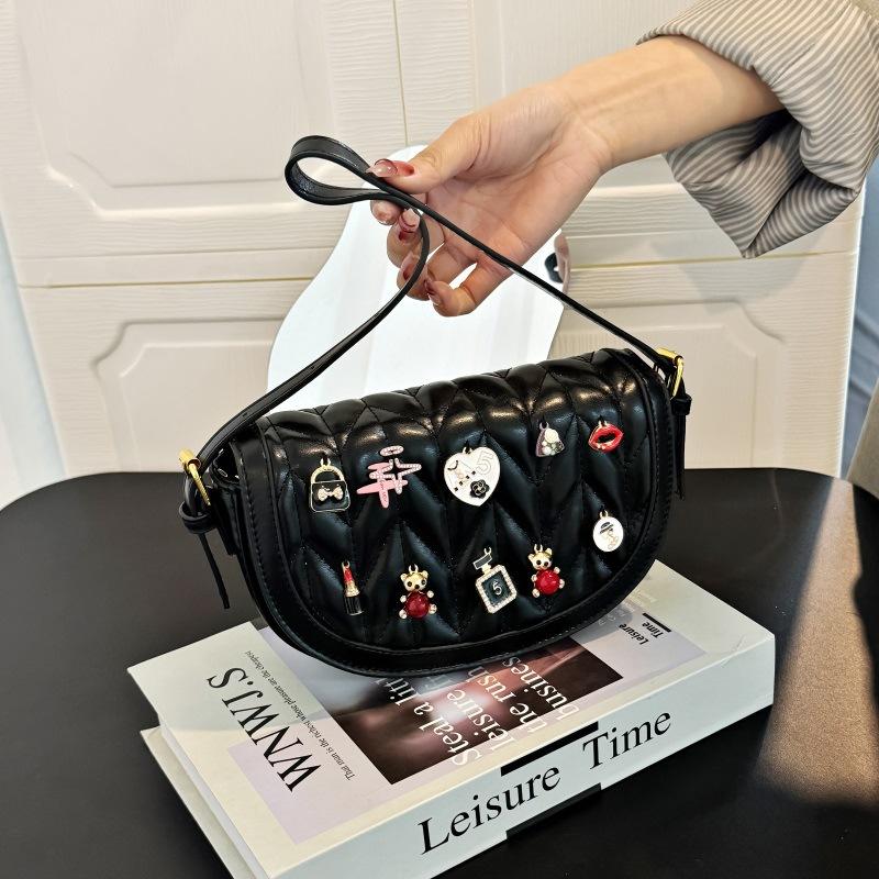 Bags Xiaoxiangfeng Rhombus Women's Bag 2025 New Korean Edition Fashion Splicing Trend One Shoulder Crossbody Saddle Bag