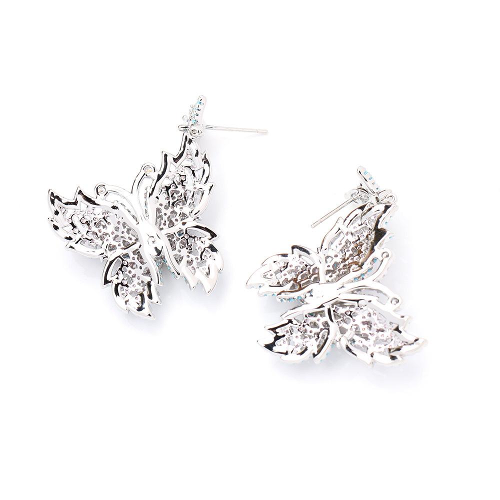 Heavy Industry Micro-inlaid Zircon Blue Butterfly Earrings Elegant Light Luxury Insect Earrings 925 Silver Needle Dinner Earrings Women's