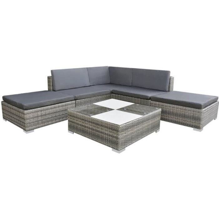 6-piece Garden Set with Cushion, Woven Resin - Grey - 69.5 X 69.5 X 52.5 Cm