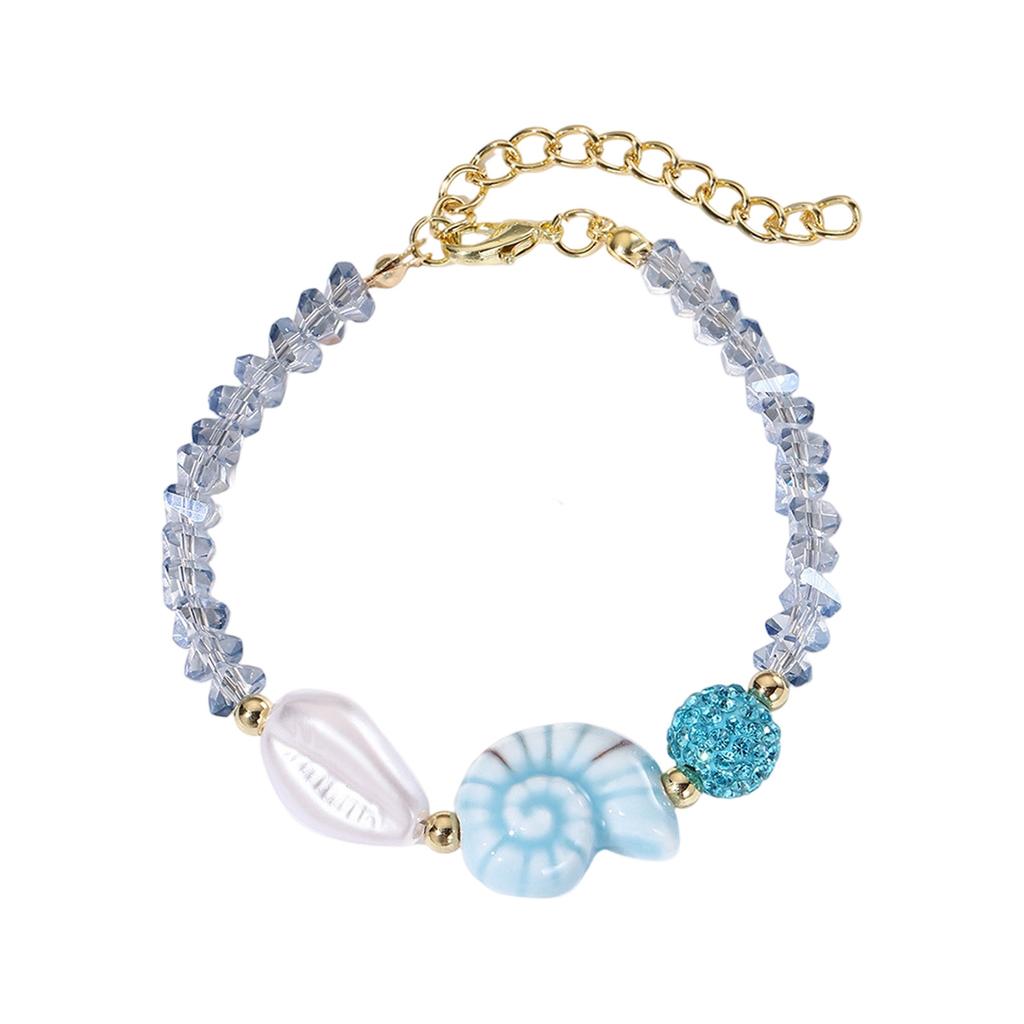 Handmade Ceramic Starfish Snail Beaded Bracelet With Sweet Crystals Accent Adjustable Length for Women Girls