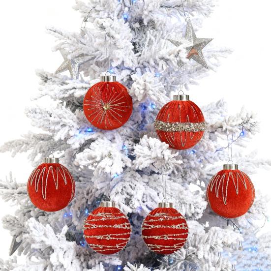 12Pcs Velvet Christmas Ball Ornaments Flocked Xmas Balls Shatterproof Plastic Balls Hanging Ornament for Xmas Wedding Party