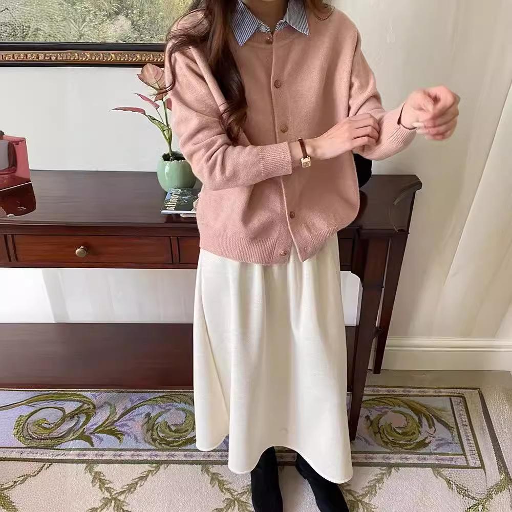 

Новый женский вязаный свитер с имитацией двухслойного воротника, модный женский топ высокого класса, весна-осень 45-284 (average size) розовый