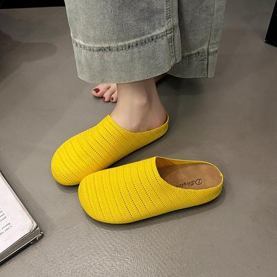 Chinelos Baotou femininos para usar ao ar livre verão novo um pedal preguiçoso moda chinelos frescos sapatos vazados respiráveis meio chinelo