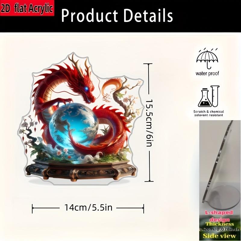 2D Flat Fire Dragon Holding A Ball Acrylic Desktop Decoration, Suitable for Wall Decoration, Porch, Room, Villa, Accents Home, Hallway, or Workplace -