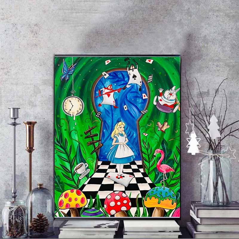 Disney 5D DIY Diamond Painting Alice in Wonderland Keyhole Theme Illustration Embroidered Mosaic Cross Stitch Home Decor Gift Crafts