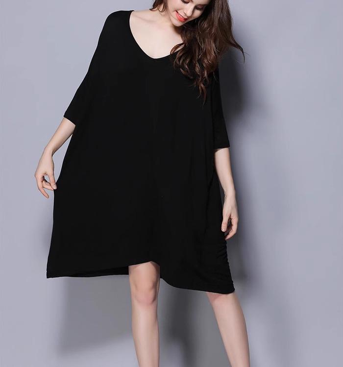 Women's Modal V-Neck Midi Dress - Loose, Plus Size, Summer Nightdress, Maternity