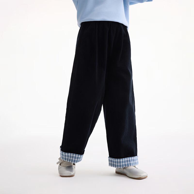 Girls' Corduroy Plaid Cuffed Wide-Leg Pants