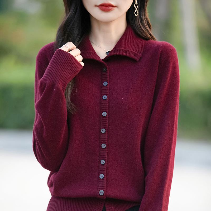 Women's Thick Knit High Collar Cardigan Sweater - Autumn/Winter Loose Long Sleeve Buttoned Jacket
