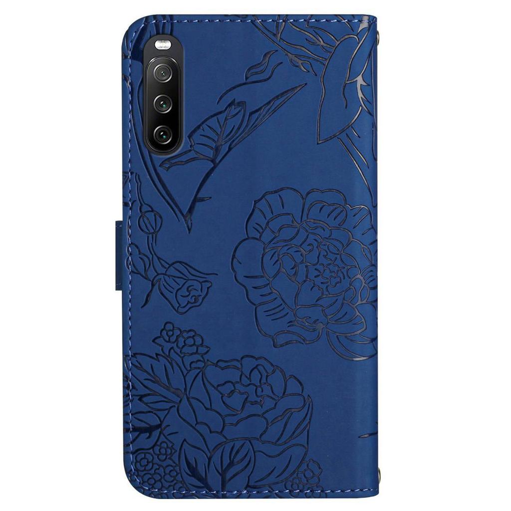 HT03 For Sony Xperia 10 VI Leather Case Butterfly Flower Wallet Phone Cover with Wrist Strap