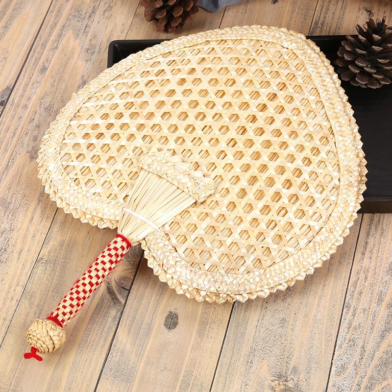 Natural Straw Fan With Tassels Handmade Vintage Asian Style Hand Fan Rattan Decoration Gift For Summer Wedding