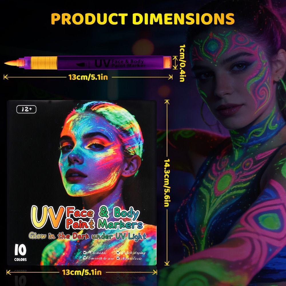 10 Colors Glow In the Dark Body Paint Washable Fluorescent Temporary Markers Highlighters DIY UV Neon Face Paint Markers