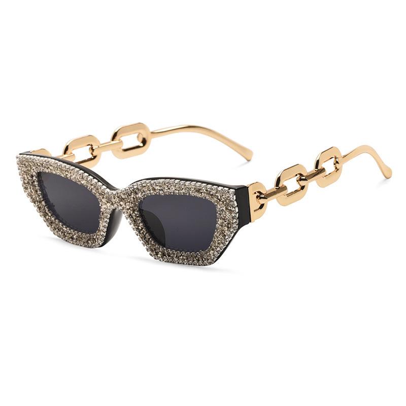 Women's sunglasses small frame inlaid diamond fox head chain light luxury modern personality trend party party sunglasses