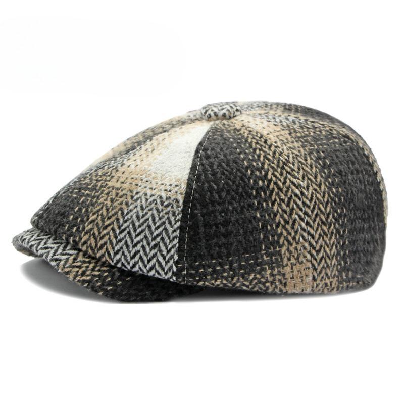 

British Vintage Plaid Newsboy Cap for Men Women Autumn Winter Warm Herringbone Baker Boy Hat Fashion Octagonal Painter Hat Elastic band, about 55-59cm чёрный