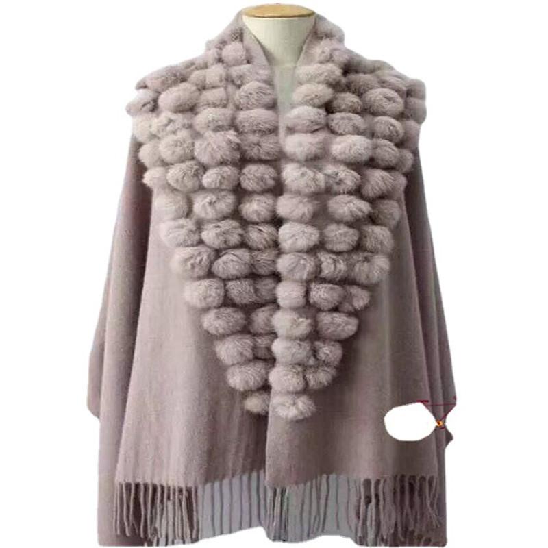 20 Colors Triangle Real Rabbit Fur Ball Shawl Wraps Winter Women Cashmere Tassel Cape Pompon Cloak Lady Mum Gift Casaco Feminino