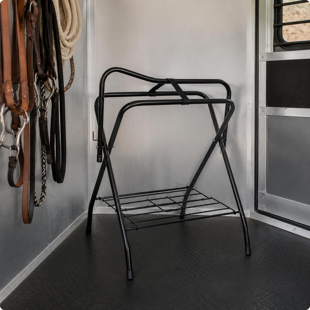 Vertical Saddle Rack with Side Hook Foldable Tack Organizer Powder-Coated for