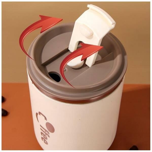 Ecarla Kubek Termiczny Ze Słomką, Termos Zamykany 500Ml Kremowy Cup07Wz1