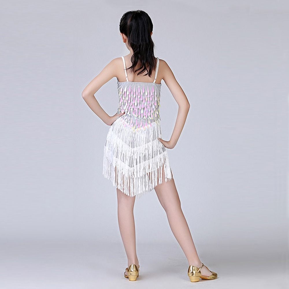 Professional Kids Latin Dance Dress Tassel Ballroom Dance Dress Stage Costume  Children Girls