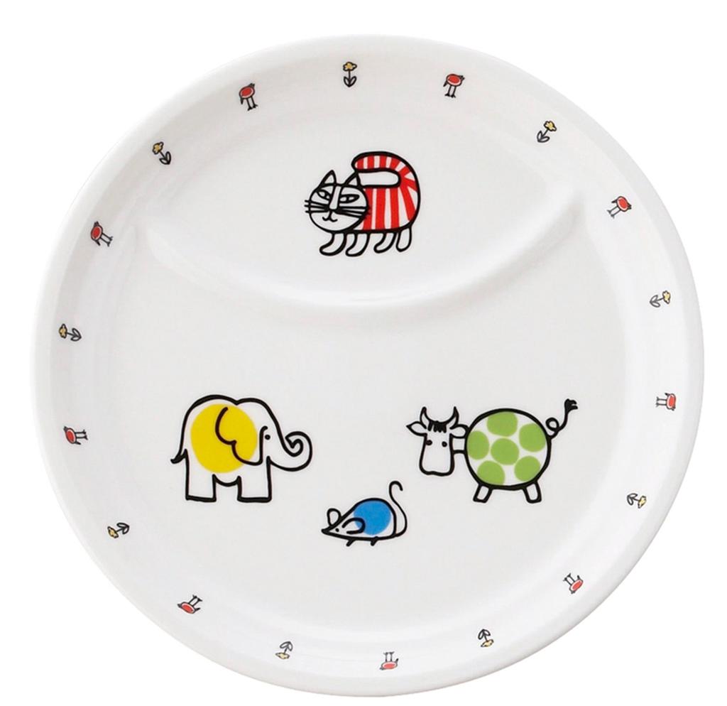 Lisa Larson Kindergeschirr 4-teiliges Set (Mittagsteller, Reisschüssel, Tasse, Teller) Baby Mikey Design (Geschenkbox im Lieferumfang enthalten) Kindergeschirr LL50-113