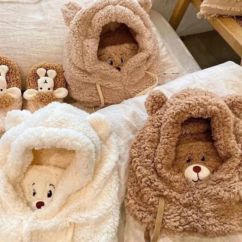 Căciulă de iarnă cu desene animate și mască Urs Miel Căciuli cu urechi Calde Îngroșate Protecție pentru urechi Căciuli tip Skullies pentru Femei Fete Kawaii