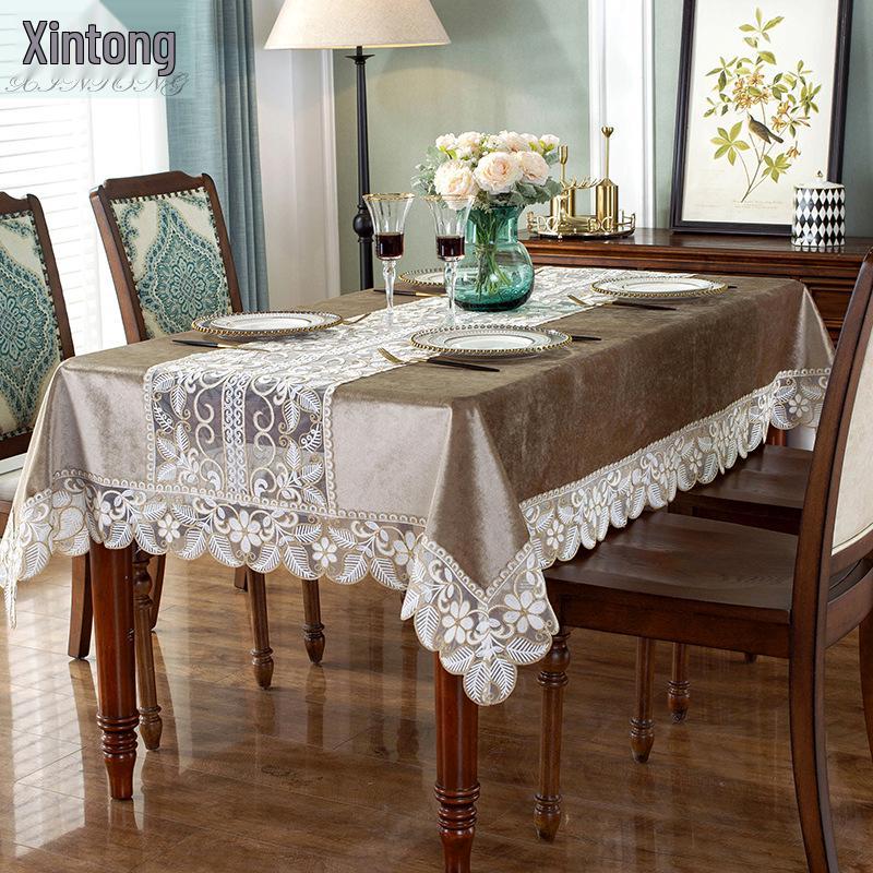 Nordic Luxury Lace Polyester Tablecloth & Runner: Golden Velvet, Rectangular 70x70cm