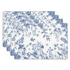Blue Floral Bird Linen Placemats Non Slip Heat Resistant Mats Multiple Sizes For Vintage Farmhouse Daily Dining Table Decor