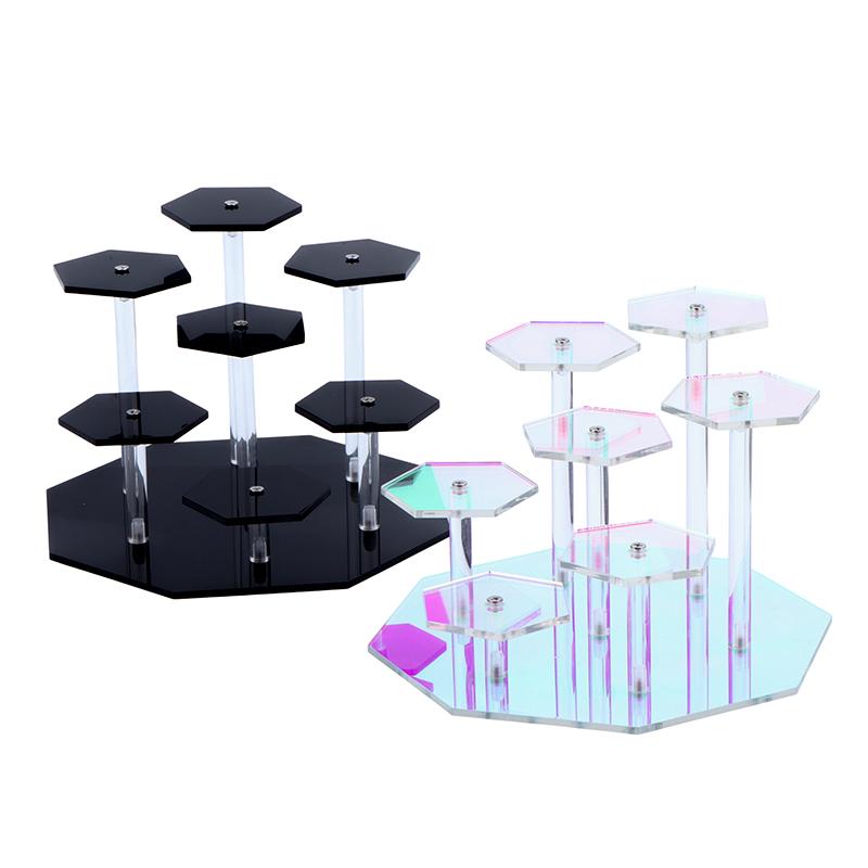 Hexagon Acrylic Display Stand 7 Layer Tiered Showcase Rack Detachable Transparent Holder For Figurine Jewelry Cosplay Collection