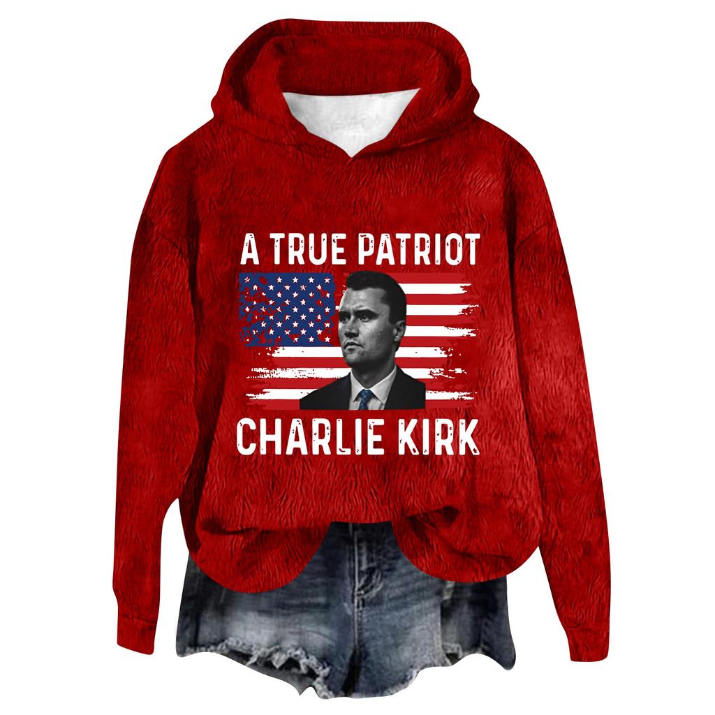 Women's Hooded Long Sleeve Printed Flannel Top Hooded Sweatshirt