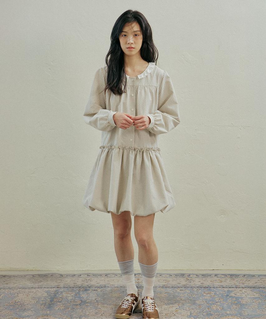 Hocus Pocus Balloon Check Dress_Beige
