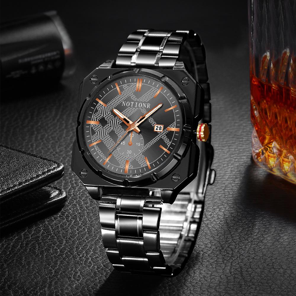 Men's Fashion Watch Square Watch Stainless Steel Quartz Watch Business Watch Simple watch Calendar Watch
