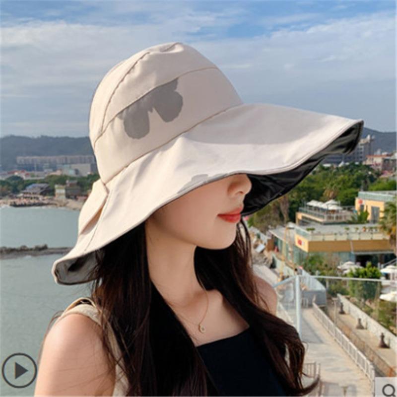 

Meier Sun protection hat - women s summer korean style face covering black glue wide brim open top foldable fisherman sun hat Adult version бежевий