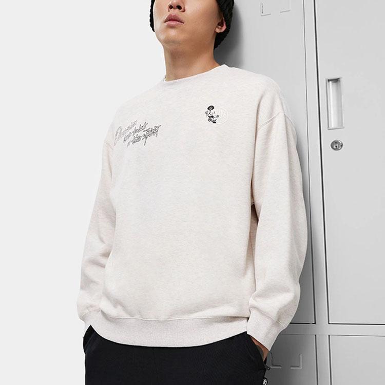 Li Ning Badfive Letter Pullover Sweatshirt Men Sweatshirts Flower-Gray Tile-Gray AWDT463-4