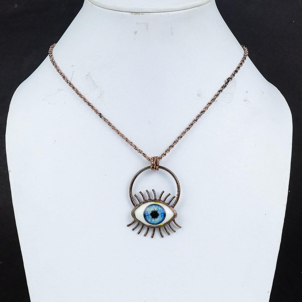 Evil Eye Pendant, Copper Electroformed Gemstone Jewelry, Handmade Pendant, For Mother Day