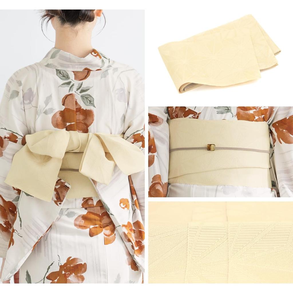 SOUBIEN Floro Yukata Set and Geta Free Floating Orange and Women's 3-Piece (Yukata, Half-Width Obi, Sandals), Size, Cream, Ykt10251-obh01971