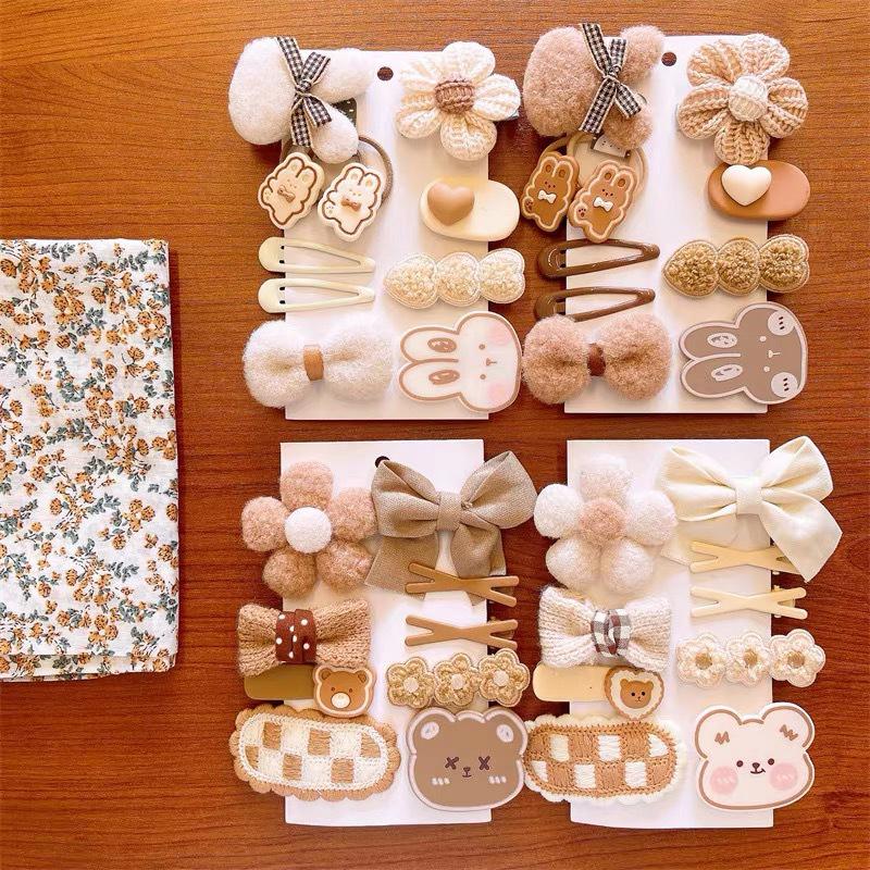 9Pcs/10Pcs Baby Hair Clip Plush Flower Butterfly Knot Hair Clips Knitting Hairpin Side Clip Duckbill Clip Issue Card Bangs Clip