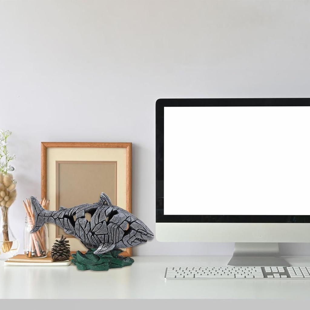 Shark Decorative Sculpture Hollowed Waterproof Resin Sturdy 7.3in Long 4.5in Wide Shark Statue Home Decor Statue with Stand Accent Figurine