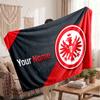 Couverture polaire personnalisée Eintracht Frankfurt avec logo de football, texte de nom personnalisé, couverture jetée douce et chaude pour la maison