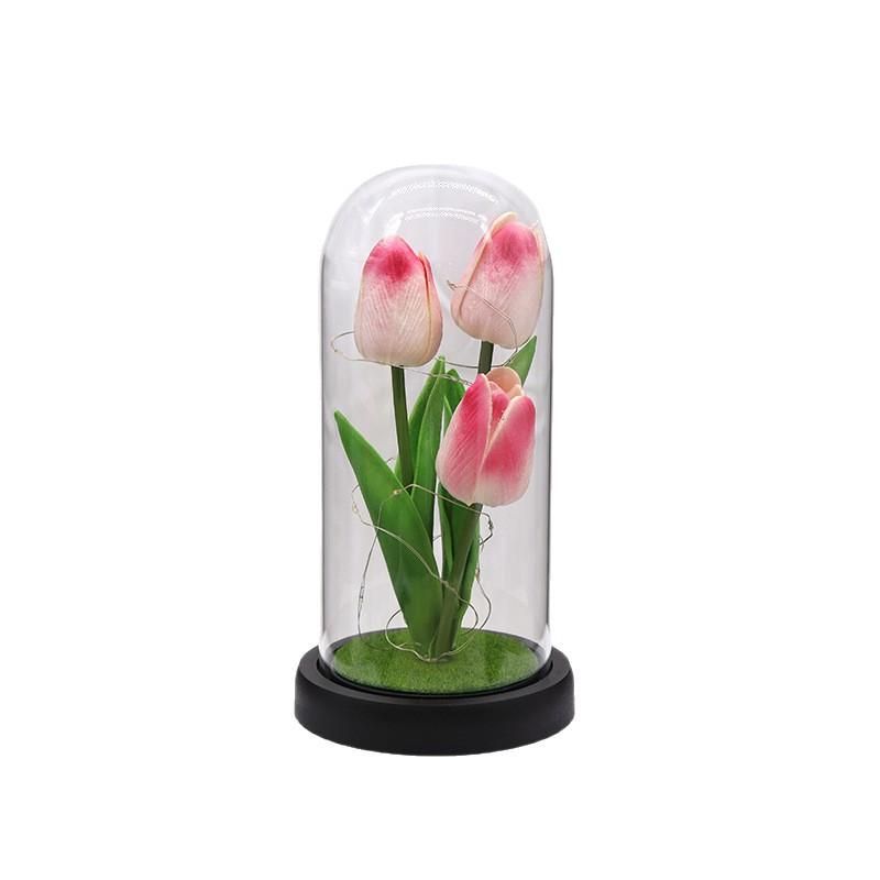 Tulip simulation flower luminous glass cover tabletop ornament Teachers' Day Mother's Day gift ornament night light gift
